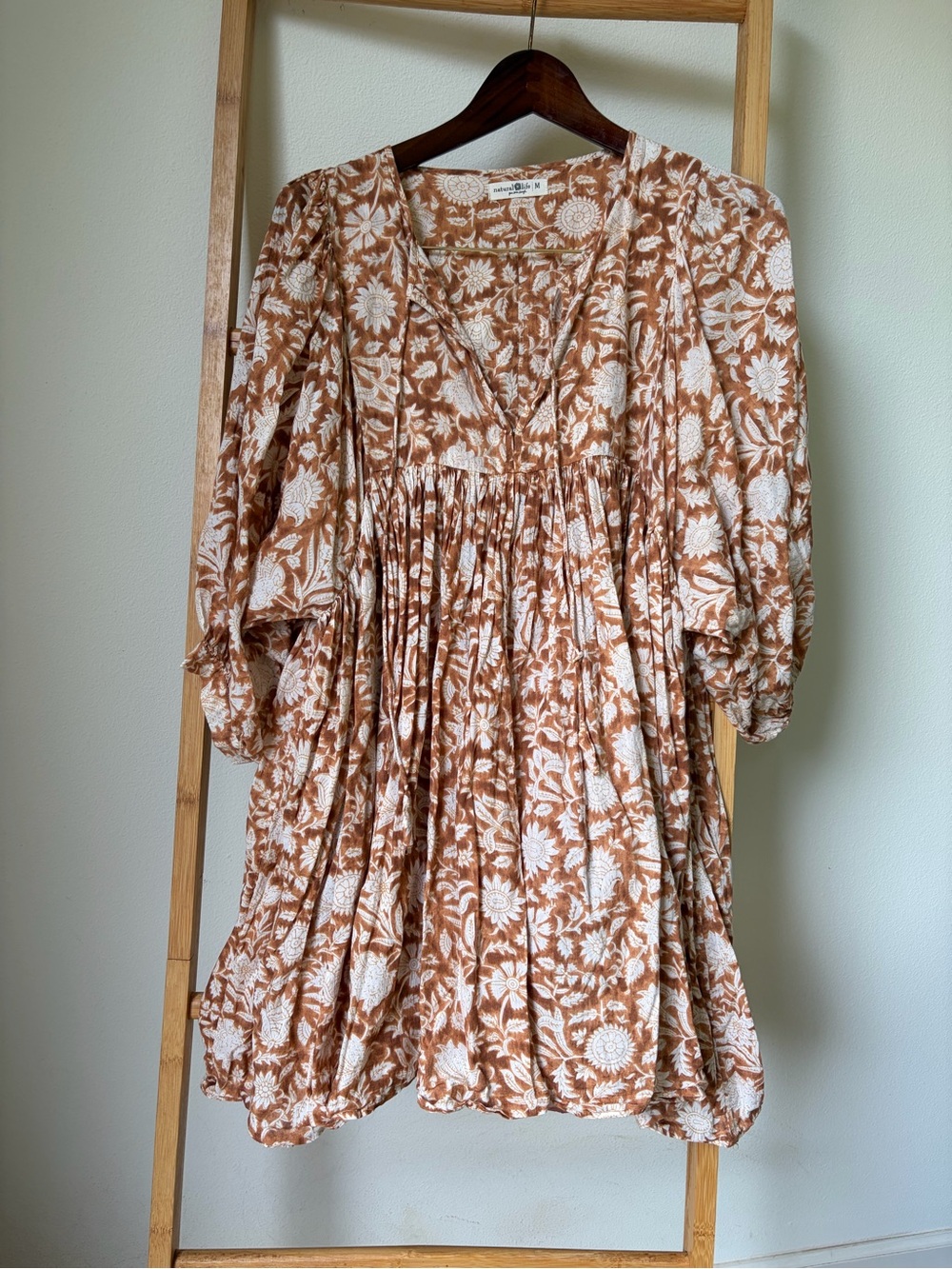 NATURAL LIFE Cream & Tan Floral Boho Mini Dress